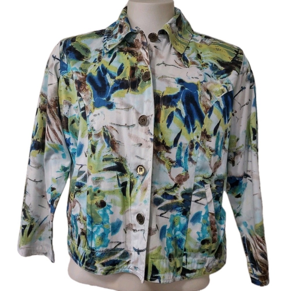 Keren hart Jacket Women's Medium Button Up Pockets Collared Stretch Lightweight